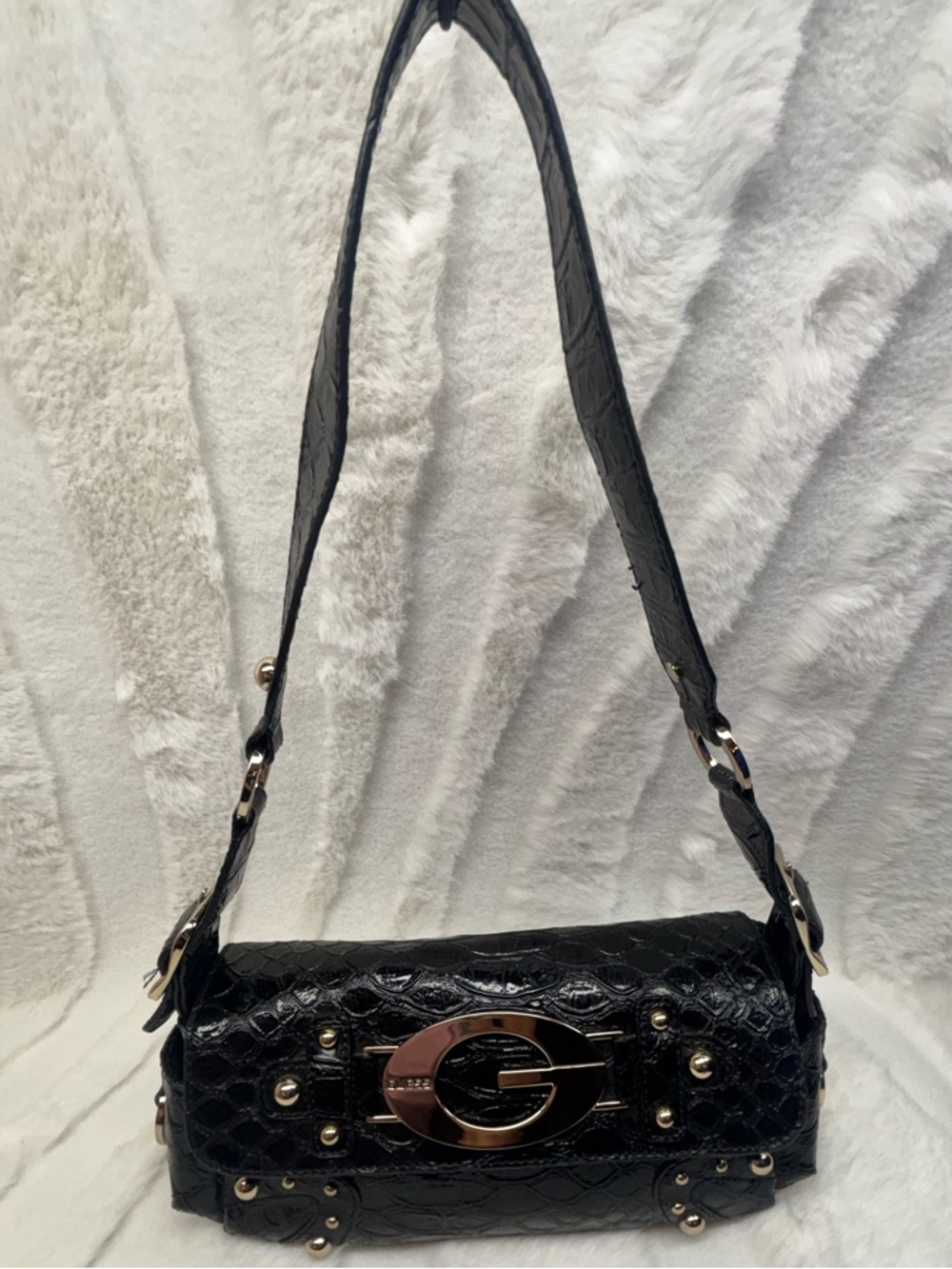 Guess Black Mini Shoulder Bag with Gold Hardware